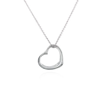 Sterling Silver Floating Heart Pendant W/ 16'' Rolo Chain Rohdium