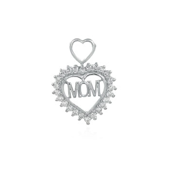 Sterling Silver Heart Of Mom Round CZ Pendant