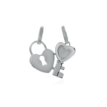 Sterling Silver High Polish Breakable Heart & Key Pendant