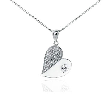 Sterling Silver Pave Setting Grade AAA 3.5MM CZ Heart Pendant