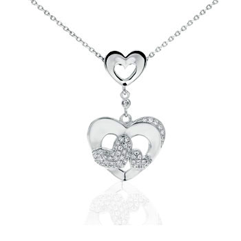 Sterling Silver Pave Setting Grade AAA Round CZ Heart Pendant