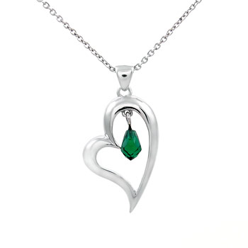 Sterling Silver Emerald Green Austria Crystal Floating Heart Pendant