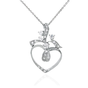 Sterling Silver Cubic Zirconia  CZ  Heart Pendant