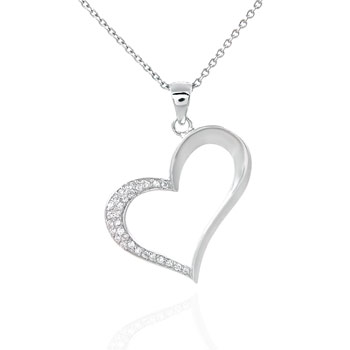 Sterling Silver Cubic Zirconia CZ Floating Heart Pendant