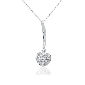 Sterling Silver Cubic Zirconia  CZ Hand-Seting Heart Pendant