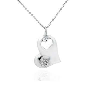 Sterling Silver Double Open Heart Cubic Zirconia CZ Pendant