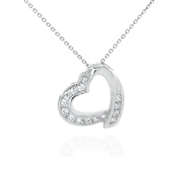 Sterling Silver Cubic Zirconia CZ Floating Heart Pendant