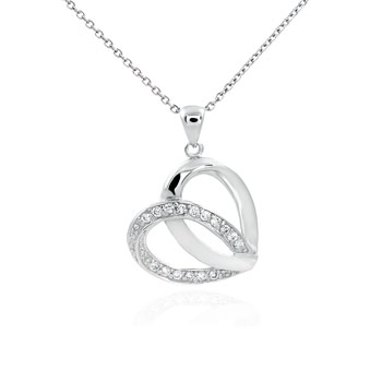 .925 Sterling Silver Cubic Zirconia CZ Heart Pendant