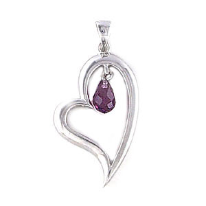 Sterling Silver Amethyst Austria Crystal Floating Heart Pendant