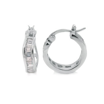 Sterling Silver Cubic Zirconia Baguett CZ Earrings