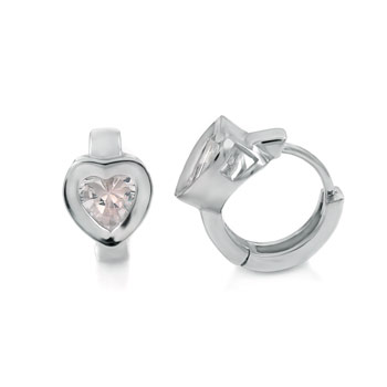 Sterling Silver Cubic Zirconia Heart CZ Bezel Earrings