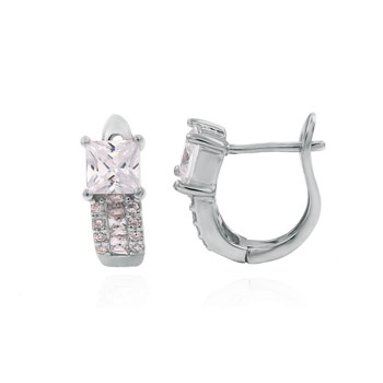 Sterling Silver Cubic Zirconia Princess & Round CZ Huggie Earrings