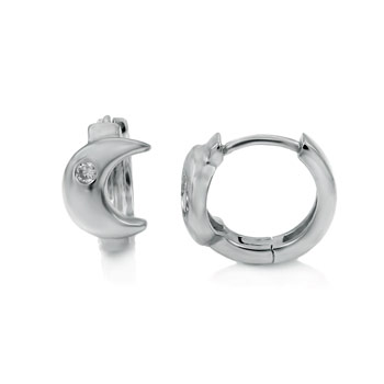 Sterling Silver Cubic Zirconia Round CZ Moon Stud Earrings