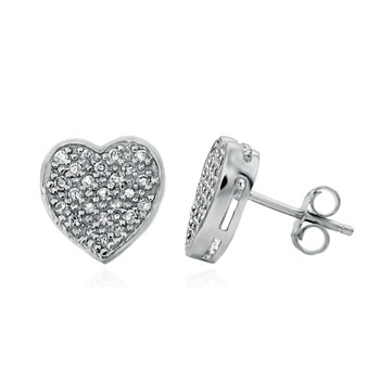 Sterling Silver Cubic Zirconia CZ Pave Setting Stud Earrings