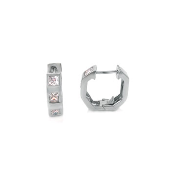 Sterling Silver Cubic Zirconia Princess CZ Huggie Earrings