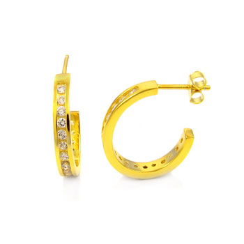 Sterling Silver Gold Plated Cubic Zirconia Round CZ Earrings