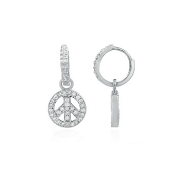 Sterling Silver Cubic Zirconia Peace Sign Round CZ Earrings