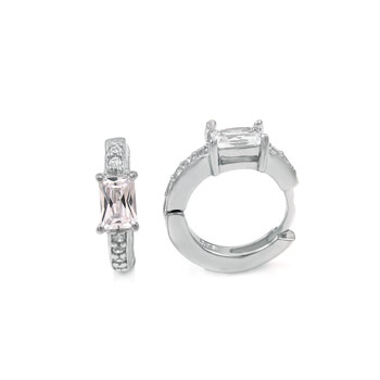 Sterling Silver Cubic Zirconia Baguett & Round CZ Earrings