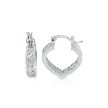 Sterling Silver Cubic Zirconia Round CZ Heart Earrings