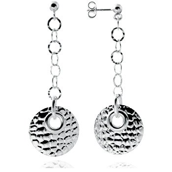 925 Sterling Silver High Polish Hammered Cut Dangle Earring