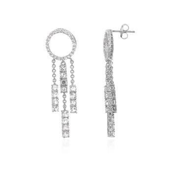 Sterling Silver White Round Topaz Earrings