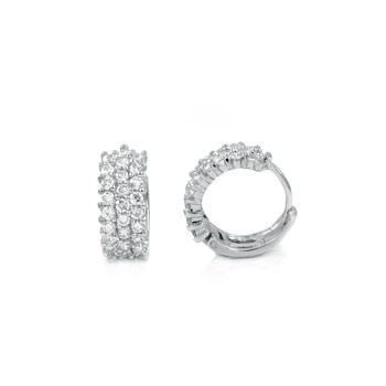  Sterling Silver Hand Setting Huggie Round CZ Earrings