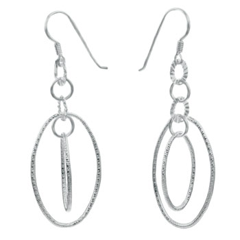Sterling Silver 2 Oval Shape Laser Cut Dangle Earrings
