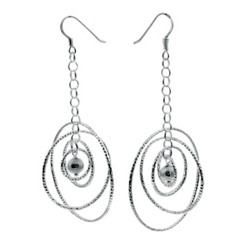 Sterling Silver 5 Circle Laser Cut & Ball Dangle Earrings