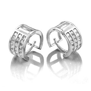 Sterling Silver Cubic Zirconia 3 Line CZ Huggie Earrings