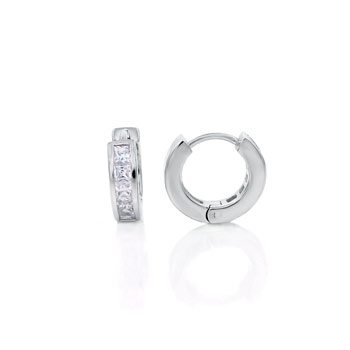  Sterling Silver Cubic Zirconia Huggie Princess CZ Earrings