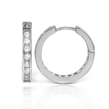 Sterling Silver Cubic Zirconia Eternity  Hoop Earrings W/ Rhodium 20mm