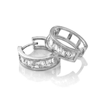 Sterling Silver Cubic Zirconia 16mm Baguette CZ Huggie  Earrings