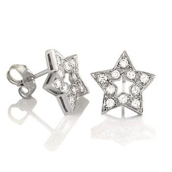 Sterling Silver Cubic Zirconia CZ  Star Earrings