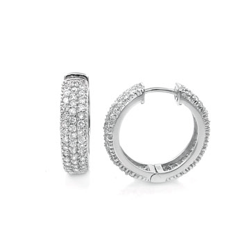 Sterling Silver 3 Row CZ Micro Pave Seting Hugie Earrings