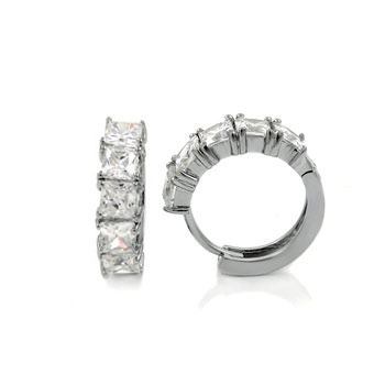 Sterling Silver Cubic Zirconia 16.5mm Princes CZ Huggie Earrings