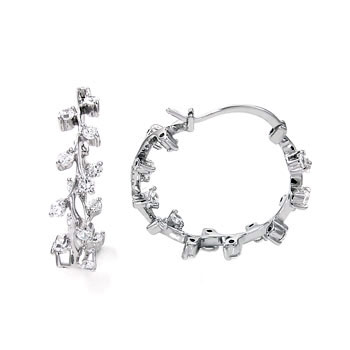 Sterling Silver  Cubic Zirconia In&Out CZ Hoop Earrings