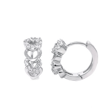 Sterling Silver Cubic Zirconia Heart CZ Huggie  Earrings