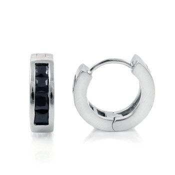 Sterling Silver Cubic Zirconia 15mm Black CZ Huggie Earrings 