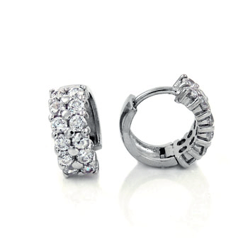 Sterling Silver Cubic Zirconia 11mm 2 Line CZ Huggie Earrings