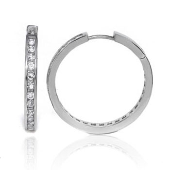 Sterling Silver Cubic Zirconia Eternity Hoop Earrings W/ Rhodium 30mm