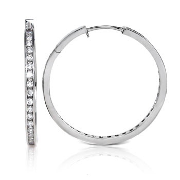 Sterling Silver Cubic Zirconia Eternity Hoop Earrings W/ Rhodium 40mm