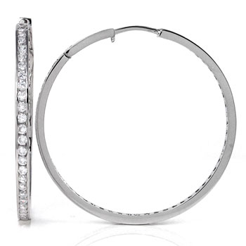 Sterling Silver Cubic Zirconia Eternity Hoop Earrings W/ Rhodium 50mm 