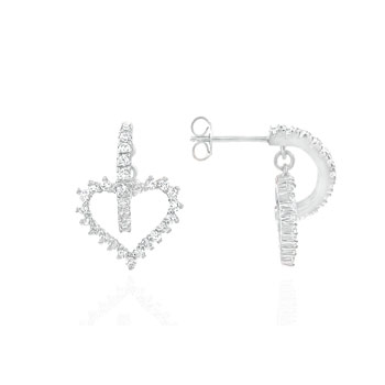  Sterling Silver Cubic Zirconia Pave Setting Round Heart CZ Earrings