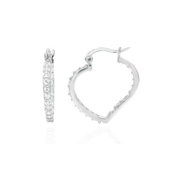  Sterling Silver Cubic Zirconia In & Out Round CZ Heart Earrings