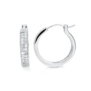  Sterling Silver Cubic Zirconia Two Lines Round CZ Earrings