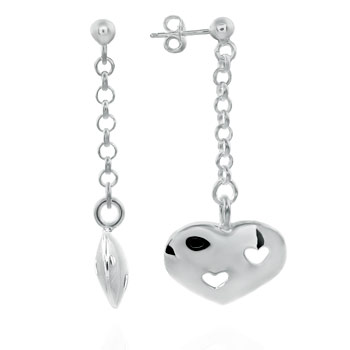 Sterling Silver Hollow Heart Earrings