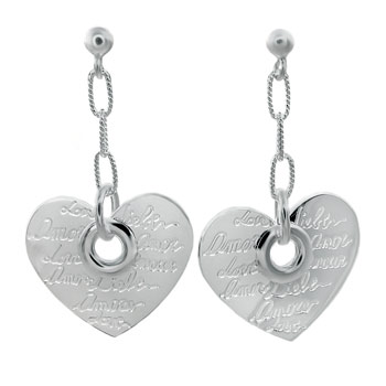 Sterling Silver Engraved Heart Earrings