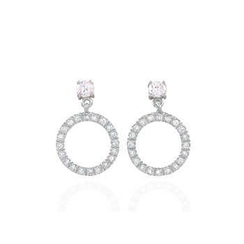 Sterling Silver Cubic Zirconia CZ Eternity Circle Dangle  Earrings