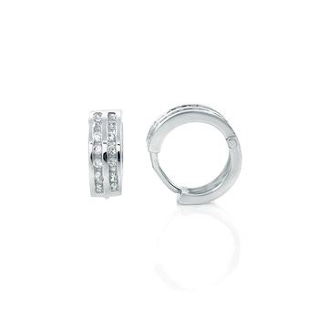 Sterling Silver Cubic Zirconia Two Line CZ Huggie Earrings
