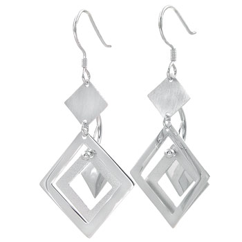 Sterling Silver Fashion Dangle Earrings W/Rhodium 